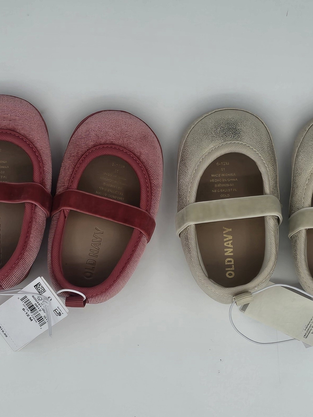 2 Old Navy Metallic Gold and Red Velvet Mary Jane Baby Shoes Sz